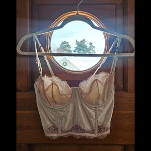 Victoria's Secret cream and pink lace corset top